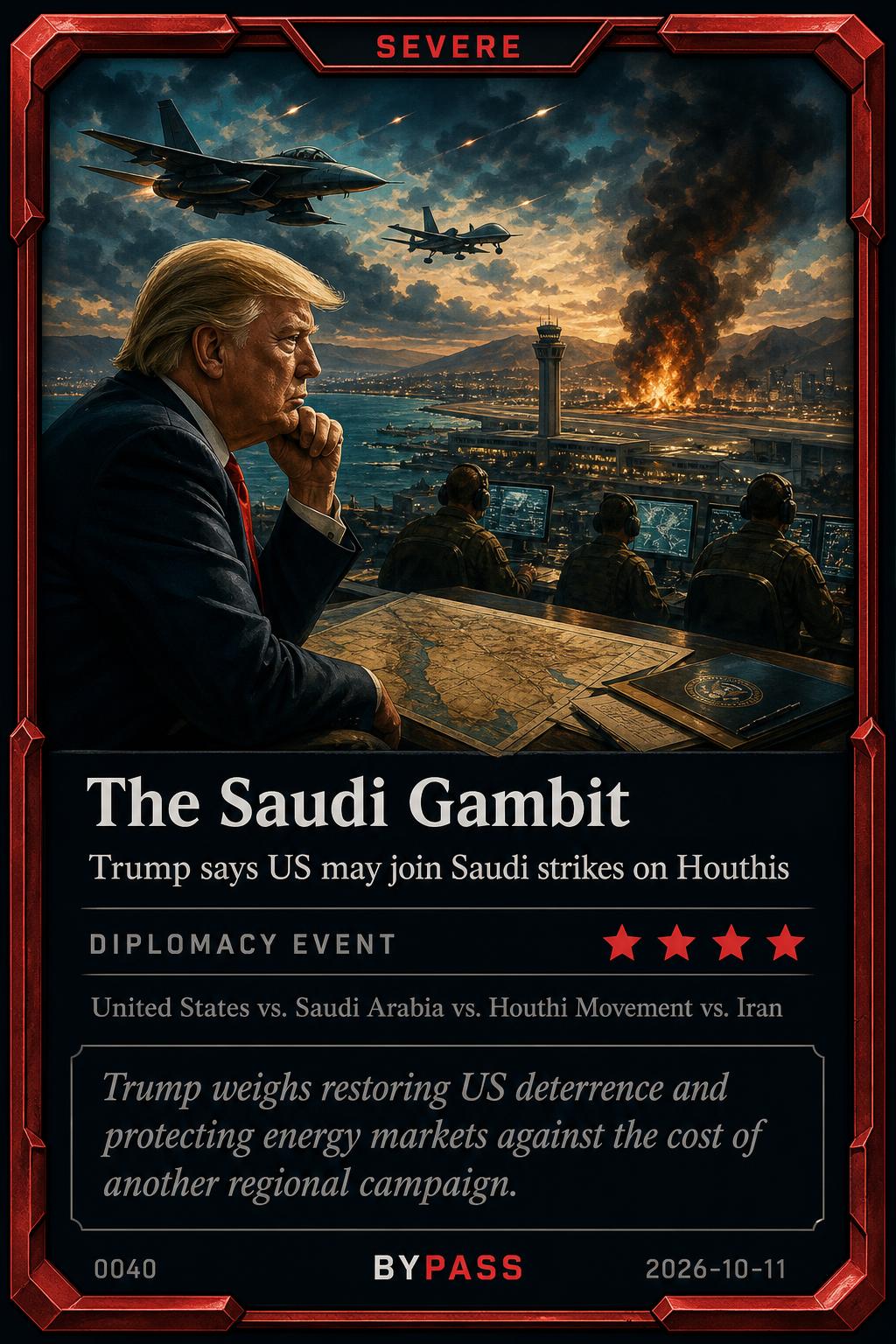 Trump says US may join Saudi strikes on Houthis